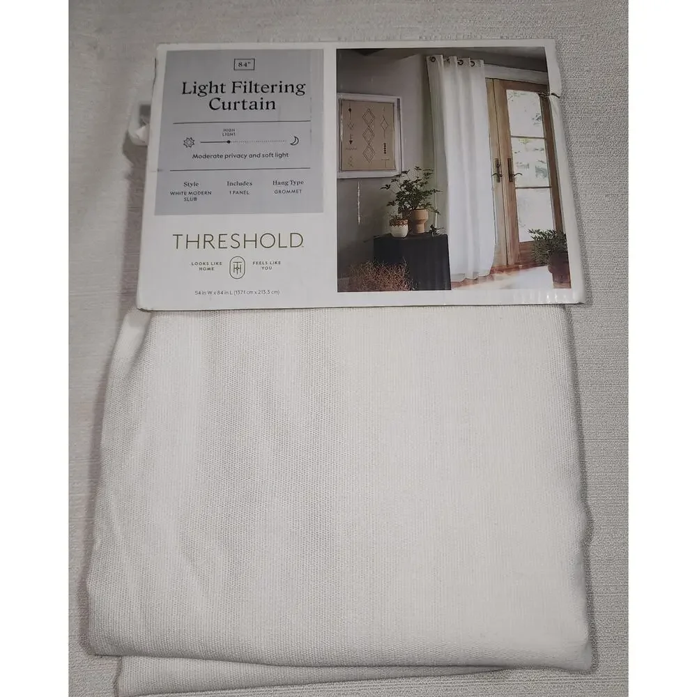Threshold light filter curtain W54'' x L 84'' White Modern Slub